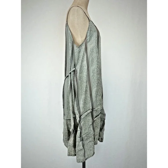 KRISTA LARSON Celdon Green Striped Damask Pinafore Dress OS #1-0153 - Picture 4 of 10